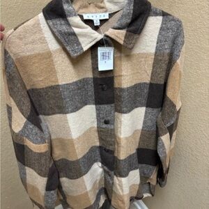 Plaid Button-Up Shirt in Brown and Cream